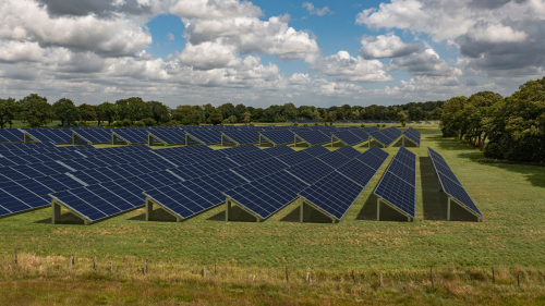 Luftaufnahmen mit Visualisierung einer PV-Anlage